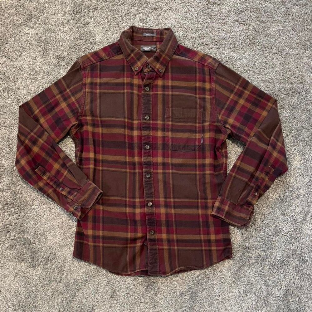 Eddie-bauer Men's Burgundy and Brown Shirt